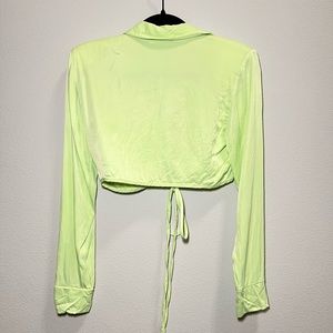 Zara neon green cropped button down blouse